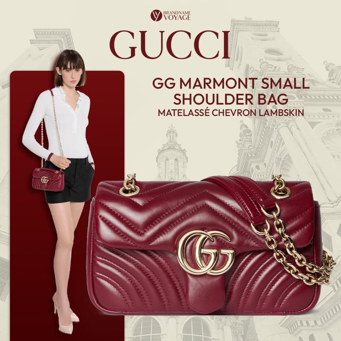กระเป๋า Gucci GG Marmont Small Shoulder Bag หนัง Lambskin